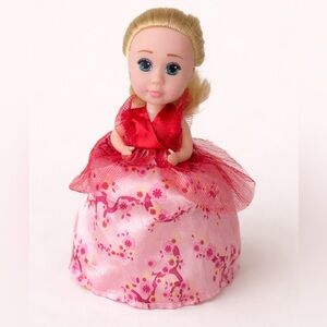 5.5” Cupcake Surprise Doll - Pink Floral Doll - Red & Pink Dress - Haschel Toys